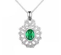 NZVCQVPU Platinum 950 Ciondolo per collane Donne, cavo e ovale con smeraldo da 1,05 ct e collane di diamanti da 0,29 ct per donne ciondoli verdi