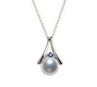 NZVCQVPU Triangolo bianco da 18k due modi per indossare zaffiro rotondo blu 0,04 ct con collana di perle rotonde bianca per donna collana a ciondolo da 18 pollici da 18 pollici