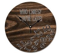 NZVCQVPU Who Cares You're Late Wall Clock Weathered Wood Floor Round Decorative Clocks Battery Operated 10 Inch Country Coastal Decor She Shed Living Room Decor Gift for Man Woman Friend
