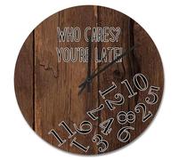 NZVCQVPU Who Cares You're Late Wall Clock Weathered Wood Floor Round Decorative Clocks Battery Operated 10 Inch Country Coastal Decor She Shed Living Room Decor Gift for Man Woman Friend
