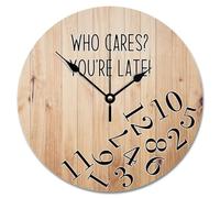 NZVCQVPU Who Cares You're Late Wall Clock Weathered Wood Floor Round Decorative Clocks Battery Operated 10 Inch Country Coastal Decor She Shed Living Room Decor Gift for Man Woman Friend