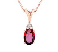 NZVCQVPU Women 18K Rose Necklace, 4 Claws Oval 0.52 CT Ruby with Diamond Pendants for Jewellery Chain Length 18 Inch
