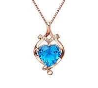 NZVCQVPU Women 18K Rose Necklace Blue Heart Shape 2.75 ct Topaz Pendant Necklace