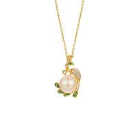 NZVCQVPU Women Necklace Chain, 18K Necklaces Pendant for Women 0.143ct Green Peacock with Pearl Inlaid Tsavorite Round Necklace