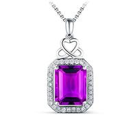 NZVCQVPU Women Rectangle Knot Princess Shape 3.21ct Amethyst Necklace 18K White Pendant Necklace for Wedding Party