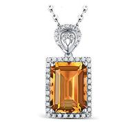 NZVCQVPU Women Rectangle Princess Shape 3.51ct Citrine Necklace 18K White Pendant Necklace for Wedding Party