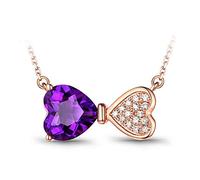 NZVCQVPU Women Two Heart Shape 1.3ct Amethyst Necklace 18K Rose Pendant Necklace for Wedding Party