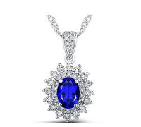 NZVCQVPU Women's Necklace 18 Carat Sunflower with Oval Sapphire 0.45/0.85/1.15Ct Pendant Chain for Wedding White