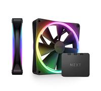 NZXT F140 RGB Duo Twin Pack - RF-D14DF-B1-2 ventole RGB a due lati da 140 mm con controller - 20 LED indirizzabili individualmente - Flusso d'aria e pressione statica bilanciati - Nero