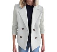 NZYIHAO Blazer, cappotto invernale da donna, elegante, caldo, cappotto di lana con bottoni, classico, vintage, risvolti, slim fit, trench con tasche, cappotto corto, grigio., 3XL