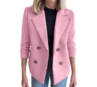 NZYIHAO Blazer, cappotto invernale da donna, elegante, caldo, cappotto di lana con bottoni, classico, vintage, risvolti, slim fit, trench con tasche, cappotto corto, Colore: rosa., L