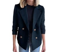 NZYIHAO, Blazer da donna, cappotto invernale elegante e caldo, in lana, con bottoni, stile classico vintage, revers, slim fit, trench con tasche, cappotto corto, Blu marino, 3XL