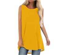 NZYIHAO Canotta lunga da donna, per il tempo libero, in tinta unita, estiva, senza maniche, leggera, larga, per adolescenti, ragazze, scollo rotondo, comoda tunica, lunghi, streetwear, giallo., m