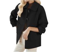 NZYIHAO Cappotto corto di lana da donna con bottoni, tinta unita, giacca invernale alla moda, giacca leggera di lana Essentials, giacca invernale per il tempo libero, giacca a vento con tasca, Nero