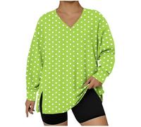 NZYIHAO Felpa da donna a pois, oversize, a maniche lunghe, scollo rotondo, basic largo, senza cappuccio, per adolescenti, vintage, con spacco, verde, L