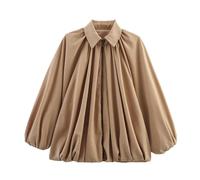 NZYIHAO Giacca da donna a buffed, oversize, streetwear, elegante, maniche a pipistrello, collo a risvolto, chiusura lampo anteriore, plissettata, giacca per il tempo libero, cachi, s