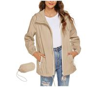 NZYIHAO Giacca impermeabile da donna, leggera, impermeabile, antivento, sottile, da viaggio, per bicicletta, per le mezze stagioni, per le attività all'aria aperta, pieghevole, con cappuccio, beige