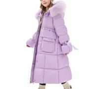 NZYIHAO Giacca invernale lunga a buffer, calda giacca trapuntata spessa in morbido pile con cappuccio e sciarpa in pelliccia sintetica piumino per bambini giacca softshell, viola., 5-6 Jahre