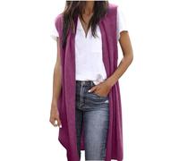 NZYIHAO Gilet lungo da donna, senza maniche, tinta unita, elegante, per autunno e inverno, per le mezze stagioni, leggero, per l'autunno, aperto, cardigan, lungo, sottile, basic, Z1 rosa., XL