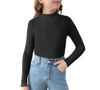 NZYIHAO Maglia a maniche lunghe per bambini/adolescenti, per il tempo libero, a maniche lunghe, in tinta unita, casual, slim fit, a collo alto, per ragazze, 1-12 anni, Nero , 4-5 Anni