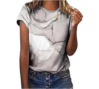 NZYIHAO Maglietta da donna con stampa in marmo, camicetta estiva a maniche corte, maglietta basic a girocollo, tunica, vestibilità normale, per tutte le partite, abbigliamento da donna, #02 grigio., L