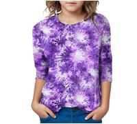 NZYIHAO Maglietta da ragazza, colorata, con maniche a 3/4, casual, per l'estate, per ragazzi, con scollo rotondo, per bambini, leggera, casual, a maniche lunghe, #09 Viola, 9-10 Anni