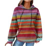 NZYIHAO Maglione da donna colorato con stampa arcobaleno, con cappuccio, a nido d'ape, in cotone, con cappuccio, a maniche lunghe, stile vintage, Y2K, hippie, #01 Viola, m