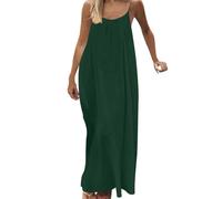 NZYIHAO Maxi abito estivo da donna, senza maniche, con schiena scoperta e spaghetti, abito da spiaggia, leggero, traspirante, elegante, per il tempo libero, per feste, alla moda estiva, verde militare