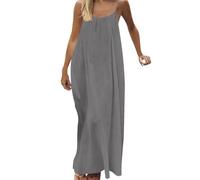 NZYIHAO Maxi abito estivo da donna, senza maniche, con schiena scoperta e spaghetti, abito da spiaggia, leggero, traspirante, elegante, per il tempo libero, per feste, alla moda estiva, grigio., 5XL