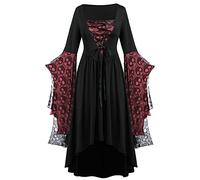 NZYIHAO Offerte del giorno oggi Costume Rinascimentale Donne Abito Medievale con Maniche a Tromba Stampa Teschio Abiti Gotici Donne Medievale Abbigliamento per Halloween Carnevale Grandi Taglie