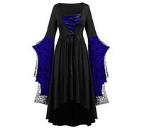 NZYIHAO Offerte del giorno oggi offerte lampo Costume Rinascimento Donne Abito Medievale con Maniche a Tromba Stampa Teschio Abiti Gotici Donne Medievale Abbigliamento per Halloween Carnevale