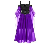 NZYIHAO Offerte lampo del giorno Halloween Carnevale Vestito da donna anni '80, abbigliamento medievale, costume da diavolo, vampiro, con spalle scoperte, maniche a farfalla, stile gotico, vintage