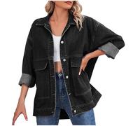 NZYIHAO Oversized, giacca in jeans da donna, a maniche lunghe, con Vinatge, casual, basic con lavaggio lungo, giacca per le mezze stagioni, grigio., s