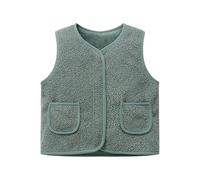 NZYIHAO Teddy - Gilet in pile per bambini e bambine, senza maniche, con scollo a V, in pile Teddy, con cerniera, invernale, per le mezze stagioni, verde, 10-11 Jahre