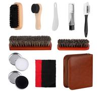NZZVNZ 12 Set Per La Cura Delle Scarpe, Kit per La Pulizia delle Scarpe, Calzascarpe, Crine di Cavallo, Crema per Scarpe, Scatola Marrone, Set per La Cura della Pelle per Scarpe, Auto, Borse