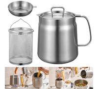 NZZVNZ Barattolo Contenitore Colino Olio in Acciaio Inossidabile 304, Contenitore per Grasso 2 L, Pentola per Filtro Olio Filtro a Maglia Fine per Friggere e Grasso da Cucina