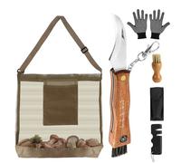 NZZVNZ Coltello per Funghi, Coltello a Funghi Pieghevole con Spazzola, Pietra Abrasiva, Bussola Regolabile Grande Volume, 2 Guanti, Borsa da Caccia, Coltello per Funghi in Acciaio Inox per Campeggi