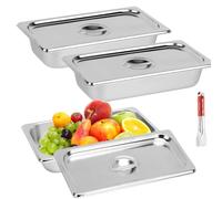 NZZVNZ Set di 3 ciotole in acciaio inox con coperchio, 32,5 x 17,5 x 6,5 cm, per impanare, pane, pane, scatole per alimenti, per cotolette, carne, pesce