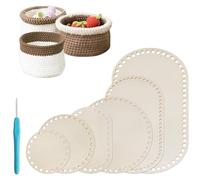 NZZVNZ Set di 6 Ripiani in Vimini per Uncinetto, Legno Naturale Fondo Cesto, 10/15/20/25/30 Base in Legno di Cesto all'Uncinetto Ovale e Rotondo, Fondo in Legno Cestino per Lavori Fai da Te