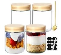 NZZVNZ Vasetti per Yogurt 4 Pezzi 480mL, Overnight Oats Jar Confezione, Barattoli Vetro con Coperchio a Vite, Barattoli Vetro con Coperchio Per Insalata Frutta, Ogurt, Chutney, Marmellata, Spezie
