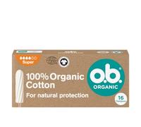 o.b. 100% Organic Cotton Super Assorbenti Interni in Cotone, 16 Tamponi | Tamponi interni per flusso intenso, 100% cotone biologico, Facili da applicare e rimuovere, Senza profumo, Ipoallergenici