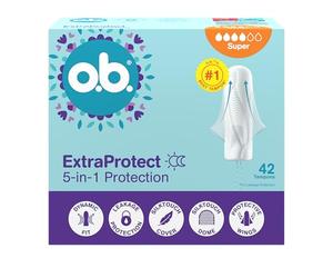 o.b. ExtraProtect Super Tampons, 42 pezzi, ali di sicurezza aggiuntive, fino al 100% di protezione contro le perdite giorno e notte, per sanguinamento intenso, confezione grande