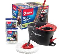 O-Cedar EasyWring - Mocio rotante in microfibra e secchio per la pulizia dei pavimenti, con 2 ricariche extra, colore: rosso/grigio