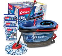 O-Cedar EasyWring RinseClean - Mocio rotante in microfibra con secchio e sistema di pulizia per pavimenti, con 3 ricariche extra, colore: grigio