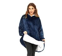 O³ Coperta con Cappuccio, Plaid con Maniche, Coperta indossabile in Pile, Felpa Oversize Donna, Blanket Hoodie - Confortevole e Morbido - Perfetto per Le Notti Invernali sul Divano (Blu)