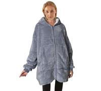 O³ Coperta con Cappuccio, Plaid con Maniche, Coperta indossabile in Pile, Felpa Oversize Donna, Blanket Hoodie - Confortevole e Morbido - Perfetto per Le Notti Invernali sul Divano (Grigio Zipper M)