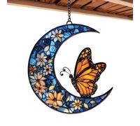 o da giardino con farfalle - Acchiappasole in acrilico, design a forma di luna colorata, arte decorativa da appendere | Elegante decorazione Monarch per finestre, interni ed esterni, patio, display es