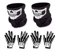 O-Kinee 2 Paia Bianco Scheletro Guanti e Teschio Viso Maschera Fantasma Ossa per Adulti Halloween Costume Danza Festa, Cosplay Halloween Carnevale