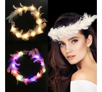 O-Kinee Ghirlanda Di Piume LED,2 Pezzi Cerchietti Luminosi a Fascia,Piume Coroncine Per Donne Ragazze Adulte Festa Di Nozze Festival Accessori Foto Props