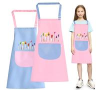 O-Kinee Grembiule Cucina Bambini, 2 Pezzi Grembiule Pittura Bambini, Bambini Grembiule con Tasche, Regolabile Bambino Grembiuli Chef Rosa E Blu per Ragazzi Ragazze Pittura Cucina (7-12 Anni)
